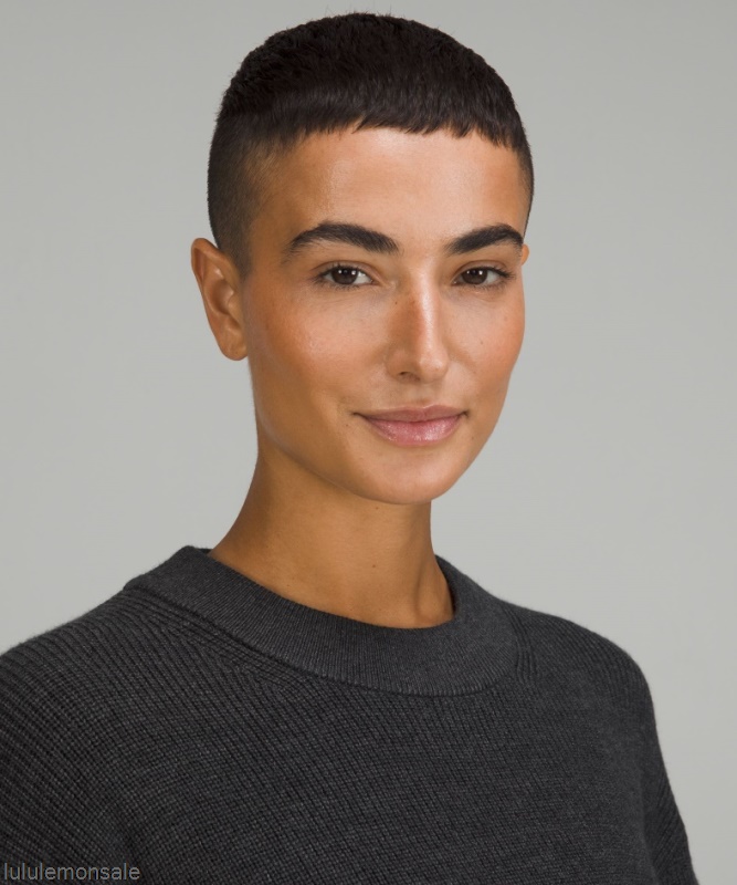 Lululemon Damen DELULU464 | Schwarz Meliert Gerippter Pullover Aus Einer Merinowollmischung Mit Rundhalsausschnitt